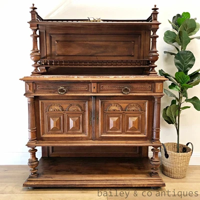 $1475 • Buy Antique French Buffet Desserte Servery Henri II Walnut Marble Top - RF072 