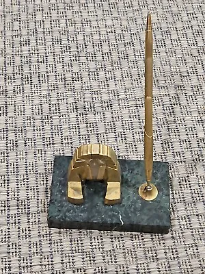 Vintage MGM Grand Hotel Las Vegas Lion Desk Ink Pen Holder Pen Marble Base Brass • $50