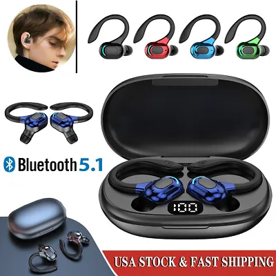 Pair Bluetooth 5.1 Headset Wireless Earbuds Earphones Stereo Headphones Ear Hook • $7.48