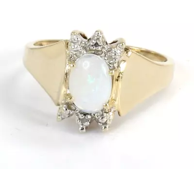 + Vintage 10k Gold Genuine Fire Opal +Natural Diamonds Ladies Ring Size 6 • $235