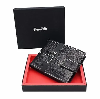 RFID SAFE MENS GENUINE SOFT LEATHER WALLET With  Zip Coin Pocket / Pouch Design • £5.95