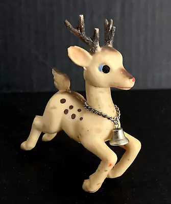 Vintage Rudolph Red Nose Reindeer Deer Japan Soft Plastic Metal Bell Swivel Head • $12