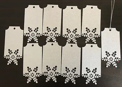 £2.80 • Buy 10x Christmas Gift Tags Silver Glitter Card Snowflakes Gift, Present