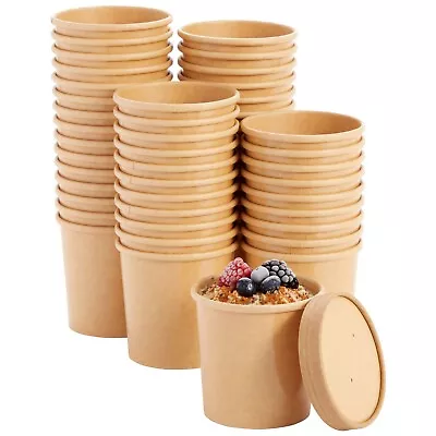 50-Pack 12 Oz To Go Soup Containers With Lids Disposable Paper Bowls (Brown) • $29.99