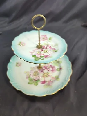 Vintage Japan Renee Porcelain 2 Tier Candy Bonbon Server Tray Floral Plates Rare • $45