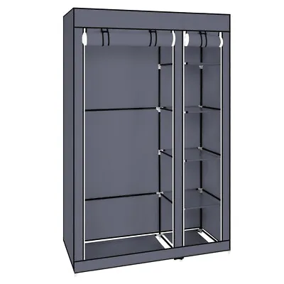 Portable Wardrobe Clothes Storage Shelves With Hanging Rail & Dustproof Cover UK • £16.98