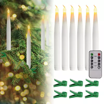 6stk Flickering Remote Control Flameless Taper LED Candles Light Powered Battery • £12.16