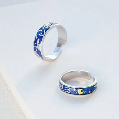 Men Adjustable Opening Ring Women Starry Sky Rings Lovers Vintage Finger Jewelry • $16.13