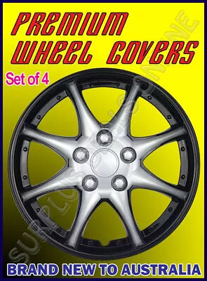 Premium Wheel Covers 14  Ice Black And Silver - SET OF 4 (#976IBS) • $75.95