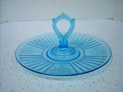 Blue Mayfair Open Rose Depression Glass 11 1/2  Handled Plate Anchor Hocking  • $139