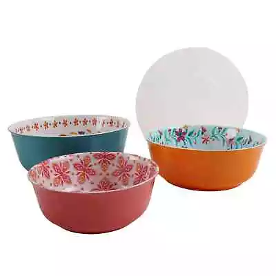 Pioneer Woman Fresh Floral Bowl With Lids Melamine 6pc Set Orange Green Red New • £31.84