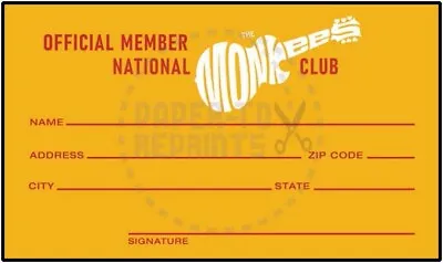 The Monkees National Club Membership Card - Vintage Reprint • $4.99