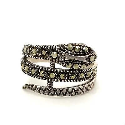 Vintage Sterling Signed 925 Art Deco Marcasite Serpent Snake Ring Band Sz 6 3/4 • $48