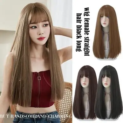 Wig Female Straight Hair Black Long Air Bangs Full Top Hair Realistic Goods • $13.99
