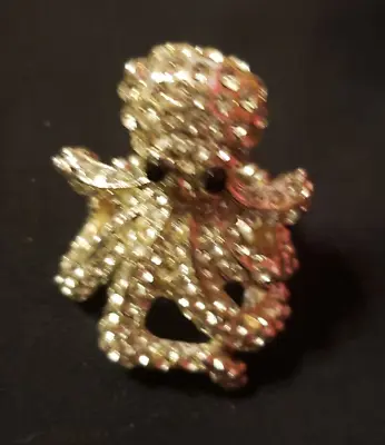 Vintage Rhinestone Stretch Statement Ring Large Octopus Sea Nautical Rare • $4.99