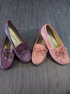 Michael Kors Pair Of 2 Women's Sutton Mocassin Flat Loafers Size 7M Peach Maroon • $39.99