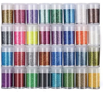 32 Colors Fine Glitter Set Cosmetic Glitter Powder For Arts & Crafts NEW • £12.99
