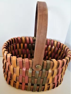 Handwoven Splint BASKET W Handle Woven Primitive Ombre Antique Vintage Basket • $33.95