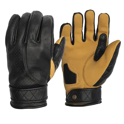 Goldtop Unlined Deerskin Palm Short Leather Summer Motorcycle Gloves Black & Tan • $80.88