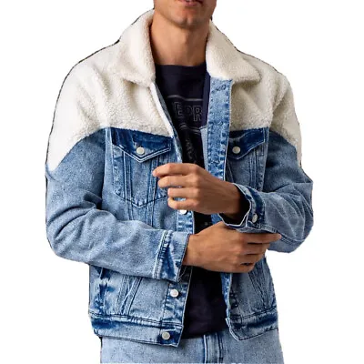 Men Trucker Jean Jacket Sherpa M-XXL Vtg 80s Style Not Lined Streetwear NEW • $29