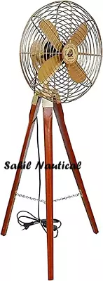 Vintage Style Brass Antique Tripod Fan Stand Nautical Floor Fan Home Decorative • $217.42