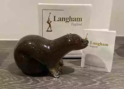 Langham Glass Fine Hand Made Crystal Medium Brown Otter NEW IN BOX • £49.99