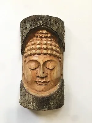 £13.99 • Buy WOODEN BUDDHA WALL HANGING PLAQUE TREE LOG Statue Figure HAND CARVED GARDEN 20cm