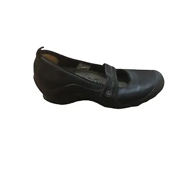 Merrell Plaza Bandeau Mary Jane Mocs Womens Size 7.5 Black Leather Wedge Slip-On • $28.98
