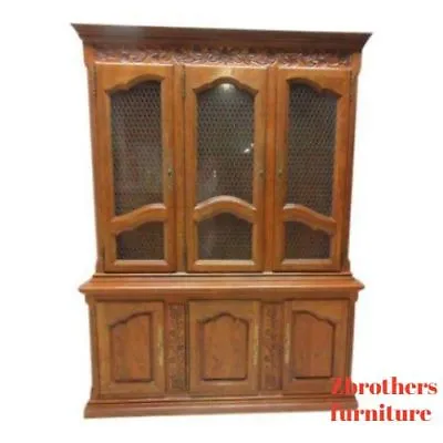 Hickory Co. Country French China Cabinet Hutch Oak Breakfront Display • $818.10