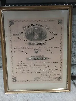 Antique 1914 Framed Marriage Certificate - Christ Ev. Lutheran Church York Pa. • $40