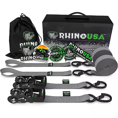 RHINO USA Ratchet Straps Motorcycle Tie Down Kit (2 Pack) 5208 Break Strength • $29.99