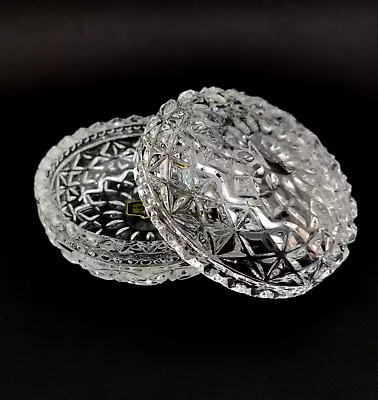 Vintage Zajecar 24% Lead Crystal Trinket Bowl With Lid 3 3/4  Diam Yugoslavia • $14.99