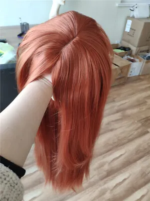 UK 24inch Cosplay Wig With Bangs No Lace Copper Red Synthetic Hair Daily Use • £9.99