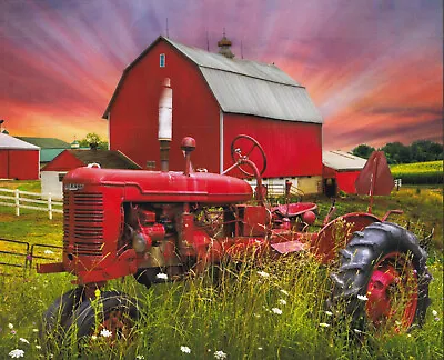 Tractor And The Red Barn Digital Cotton Fabric Farm Scenic By David 35  Panel • $11.97