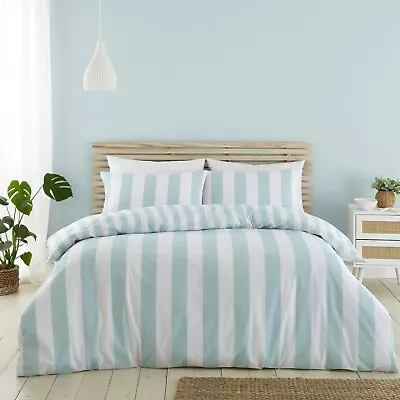 Cove Stripe Duvet Cover Set With Pillowcase Blue & White Nautical Reversible • £22.99