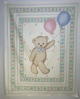 Vintage Teddy Bear Crib Cheater Quilt Fabric Balloons Pastels 35  X 45  • $16.19