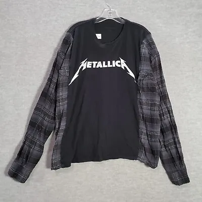 Metallica Men T-Shirt 4XL Black Plaid Patchwork Flannel Logo Long Sleeve READ • $17.96