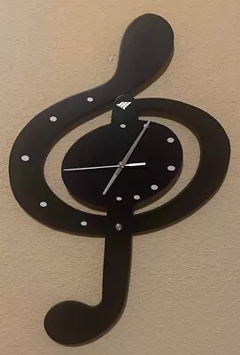 Music Note Black Wall Clock 20” X 13” Decor Musician Piano Battery Operated • $24.99