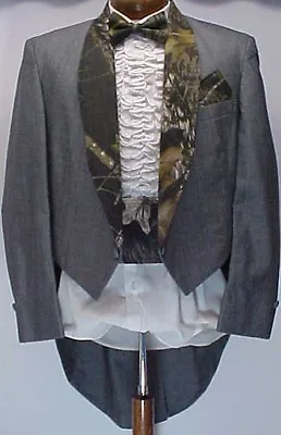 Gray Grey Mossy Oak Camo Camouflage Tail Tuxedo Smoking Jacket  Mens Sizes 37-43 • $174.95