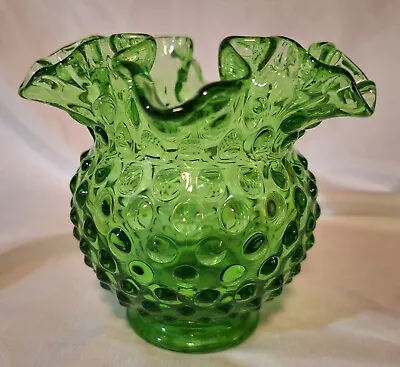 Vintage Fenton Emerald Green Hobnail Ruffled Bowl  • $12