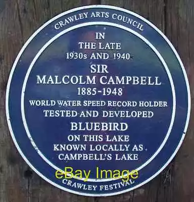 Photo 6x4 Plaque Commemorating Malcolm Campbell Tilgate Lake (Campbell's C2004 • $2.47