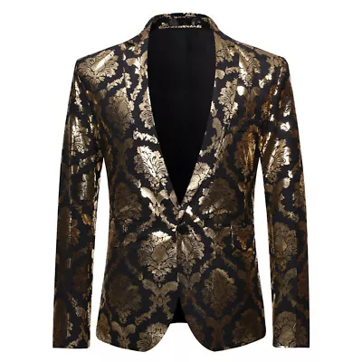 Mens Floral Suit Jacket Party Banquet Stage Dress Coats Wedding Blazers Business • $61.56