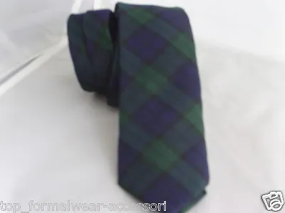 A) Tartan Watch-Green/Blue/Black Mens Skinny Polyester Tie-2.5  Width+Free Hanky • £8.91