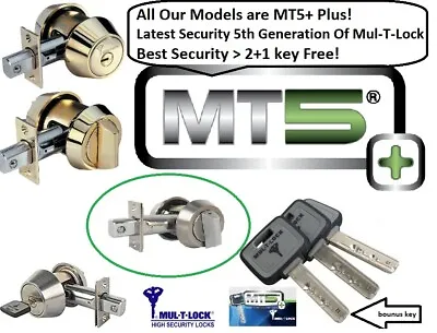 Mul T Lock MT5+ Deadbolt Hercular Single Nickel Satin Thumbturn 3 Keys BEST LOCK • $269.90