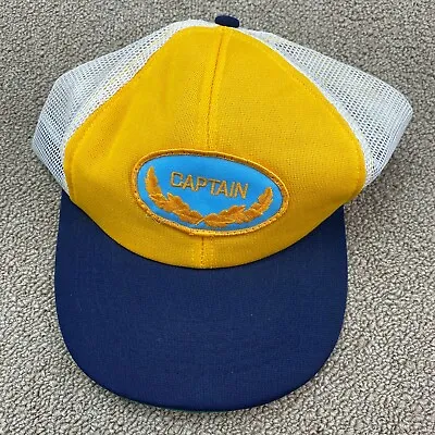 Boat Captain Hat Trucker Patch Snapback Cap Ship Blue Yellow White Gold Leaf VTG • $45.46