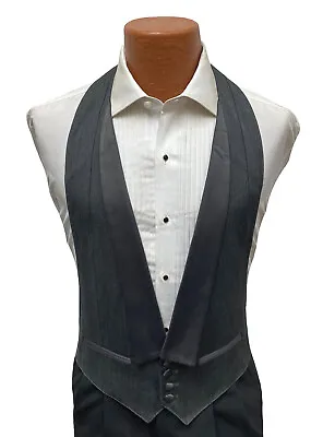 Men's Grey Tuxedo Vest With Satin Lapels Open Back Wedding Morning Dress Medium • $19.99