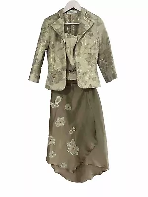 Linea Raffaelli Light Green/Bronze Metallic 3 Piece Skirt Suit UK12 (small Fit) • £55.99