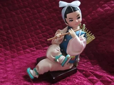 Vintage Doll Chinese Girl With Pipe And Basket On Wood Base  Bulim  Korea • $13