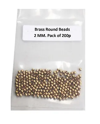 2 MM  Brass Hollow Round Beads ( Pack Of 200 ) Raw Solid Brass -Hole .80 To 1 MM • $9.99