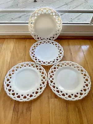 Set Of 4 Vintage Westmoreland White Milk Glass Forget Me Not Lace Plates 8.5  • $35